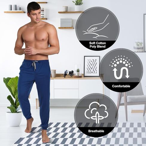 3 Pack Mens Cotton Sleepwear Pajamas Pants with Pockets, Soft Drawstring Lounge Bottoms Pjs for Men in Saudi Arabia
