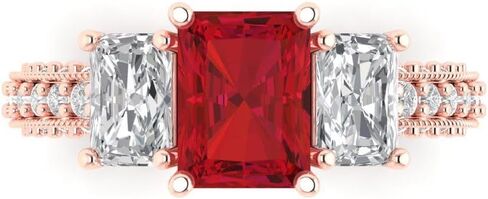 Clara Pucci 3.61 ct Emerald Cut Created Ruby 14k Yellow Gold Solitaire with Accents Three-Stone Wedding Engagement Bridal Promise Ring in Saudi Arabia