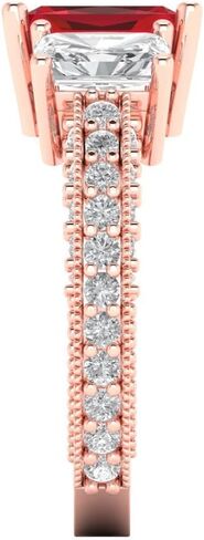 Clara Pucci 3.61 ct Emerald Cut Created Ruby 14k Yellow Gold Solitaire with Accents Three-Stone Wedding Engagement Bridal Promise Ring in Saudi Arabia