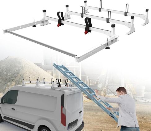 حامل سقف للشاحنة مصنوع من الفولاذ عالي التحمل مقاس 45 بوصة، رف سلم للشاحنة مع أسطوانة شحن خلفية مناسبة لـ 2015-On RAM ProMaster City، أبيض، 3 قضبان، 750 رطلًا in Kuwait