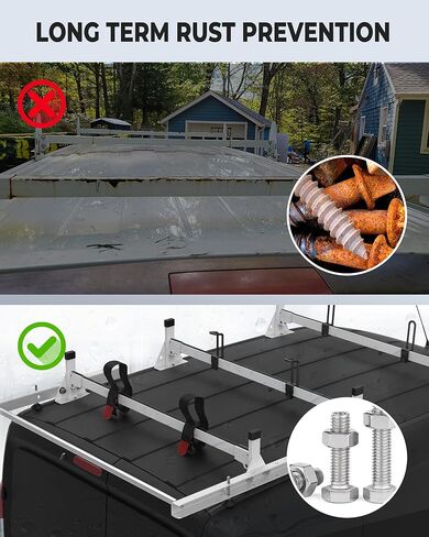 حامل سقف للشاحنة مصنوع من الفولاذ عالي التحمل مقاس 45 بوصة، رف سلم للشاحنة مع أسطوانة شحن خلفية مناسبة لـ 2015-On RAM ProMaster City، أبيض، 3 قضبان، 750 رطلًا in Kuwait