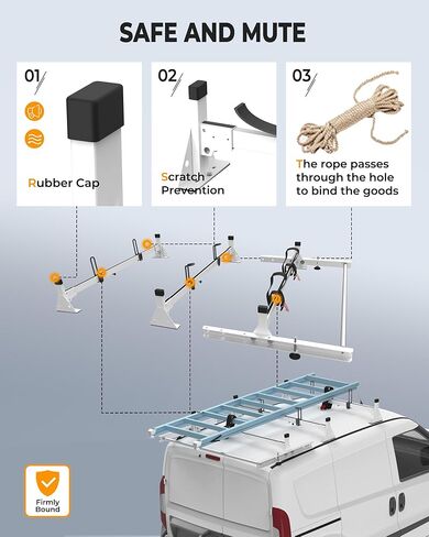 حامل سقف للشاحنة مصنوع من الفولاذ عالي التحمل مقاس 45 بوصة، رف سلم للشاحنة مع أسطوانة شحن خلفية مناسبة لـ 2015-On RAM ProMaster City، أبيض، 3 قضبان، 750 رطلًا in Kuwait