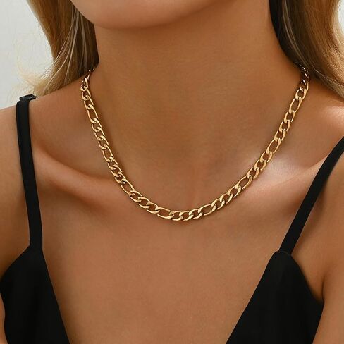 18K Gold Plated Chunky Chain Necklace for Women Thick Cuban Curb Chain Green Gemstone Pendant Toggle Necklace Dainty Layering Gold Chain Trendy Jewelry in Saudi Arabia