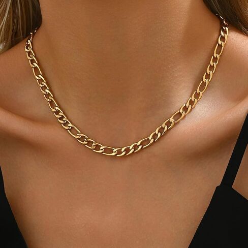 18K Gold Plated Chunky Chain Necklace for Women Thick Cuban Curb Chain Green Gemstone Pendant Toggle Necklace Dainty Layering Gold Chain Trendy Jewelry in Saudi Arabia