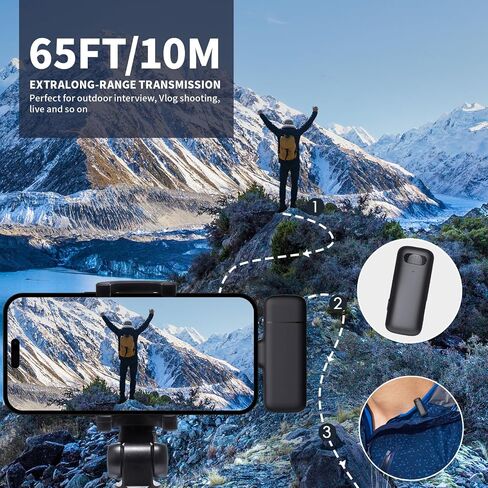 HITROLINK Wireless Lavalier Microphone for iPhone Android Camera with Furry Windproof Covers, Dual Lavalier Microphone for Interviews, Live Streaming, YouTube, TikTok, Plug-Play, 3-in-1 Receiver in Kuwait