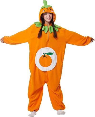 Adult Onesie Orange Costume Pajamas Cosplay Fruits Homewear Halloween Unisex Sleepwear Jumpsuit for Men Women in Saudi Arabia