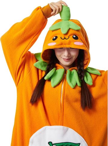 Adult Onesie Orange Costume Pajamas Cosplay Fruits Homewear Halloween Unisex Sleepwear Jumpsuit for Men Women in Saudi Arabia