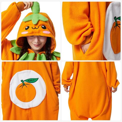 Adult Onesie Orange Costume Pajamas Cosplay Fruits Homewear Halloween Unisex Sleepwear Jumpsuit for Men Women in Saudi Arabia