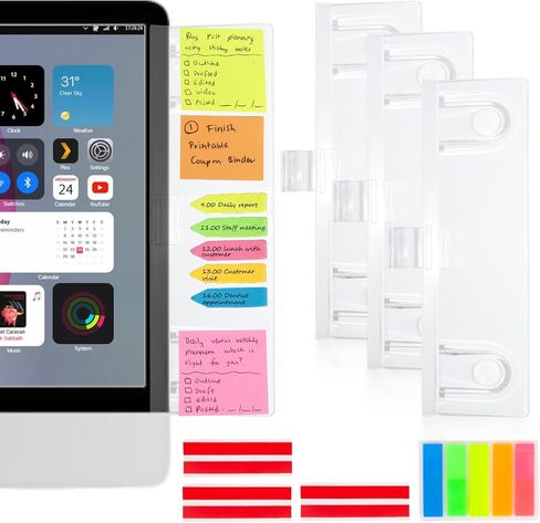Barelove Computer Monitor Memo Board Document Holders, 3 PCS (Left & Right & Top) Transparent Acrylic Screen Message Pad with Paper Clip, Reminder Side Panels Organizer for Office with Sticky Note in Saudi Arabia