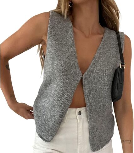 Women Vest Tops Sleeveless V Neck Button Up Knit Top in Saudi Arabia