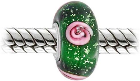 Bling Jewelry Murano Glass .925 Sterling Silver Core Floral Red and Black Green Pink Hibiscus Flower Spacer Charm Bead Fits European Bracelet For Women Teen in Saudi Arabia