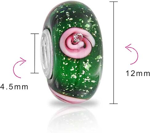 Bling Jewelry Murano Glass .925 Sterling Silver Core Floral Red and Black Green Pink Hibiscus Flower Spacer Charm Bead Fits European Bracelet For Women Teen in Saudi Arabia