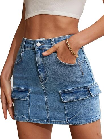 Low Waist Denim Skirts for Women's Pocket Design Mini y2k Cargo Skirt Jean Skirt for Women Daily Leisure Travel in Saudi Arabia
