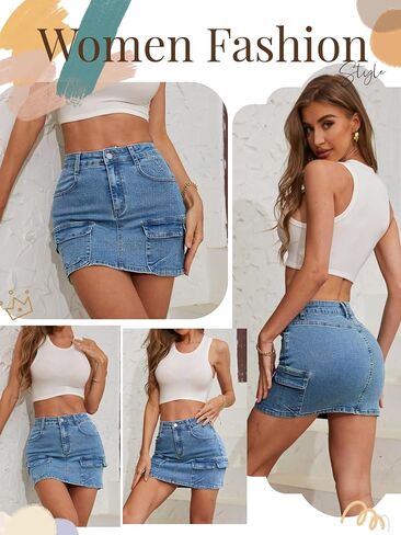 Low Waist Denim Skirts for Women's Pocket Design Mini y2k Cargo Skirt Jean Skirt for Women Daily Leisure Travel in Saudi Arabia