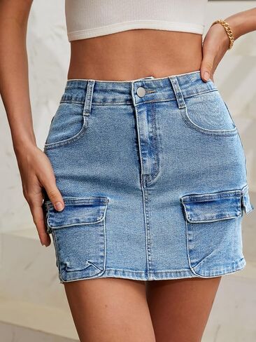 Low Waist Denim Skirts for Women's Pocket Design Mini y2k Cargo Skirt Jean Skirt for Women Daily Leisure Travel in Saudi Arabia