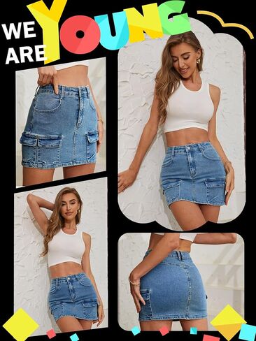 Low Waist Denim Skirts for Women's Pocket Design Mini y2k Cargo Skirt Jean Skirt for Women Daily Leisure Travel in Saudi Arabia