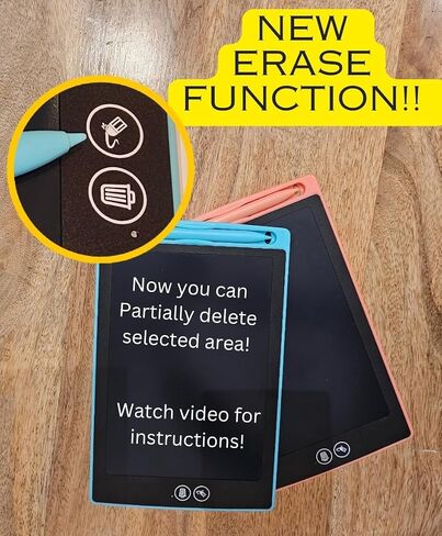 Erasable Kids Writing board and Drawing and sketching Pad, Inkless, Erasable, New DUAL ERASE FUNCTION, partially erase or instant erase all in one click. Reusable Writing Tablet (Black) in Saudi Arabia