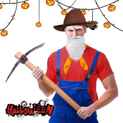 4 Pcs Halloween Prospector Costume Accessories Include Cowboy Costume Hat Paisley Bandana Fake Beard and Eyebrows for Adults Halloween Cosplay Party in Saudi Arabia