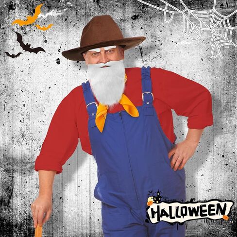4 Pcs Halloween Prospector Costume Accessories Include Cowboy Costume Hat Paisley Bandana Fake Beard and Eyebrows for Adults Halloween Cosplay Party in Saudi Arabia