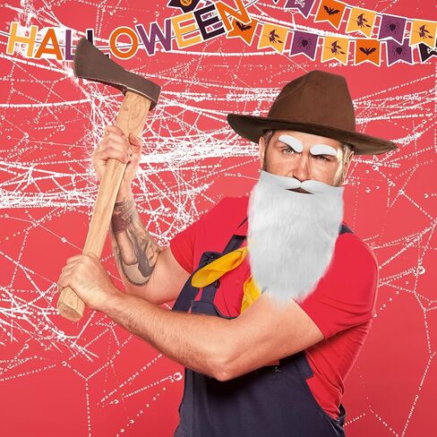 4 Pcs Halloween Prospector Costume Accessories Include Cowboy Costume Hat Paisley Bandana Fake Beard and Eyebrows for Adults Halloween Cosplay Party in Saudi Arabia
