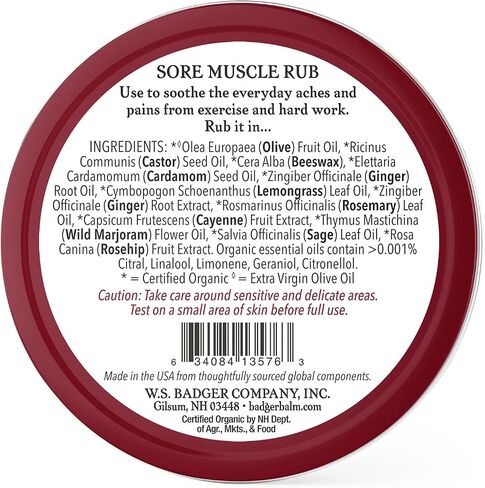 Badger - Sore Muscle Rub, Cayenne Pepper and Ginger, Organic Sore Muscle Rub, Warming Balm, Muscle Relief Balm, Warming Muscle Rub, Sore Muscle Balm, 0.75 oz in Saudi Arabia