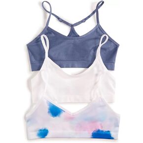 Maidenform Girls' Seamless 3-Pack Beginner Crop Bra (Little Big Kids), Watercolor/White/Navy, Small