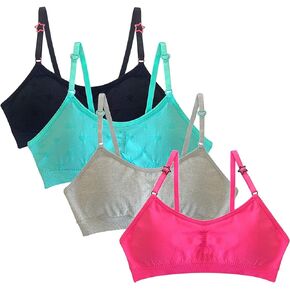 Popular Girls Training Bra Pack – Crop Cami Training Bras for Girls. Seamless Bra Removable Padding Blk Grey Pnk Aqua XL