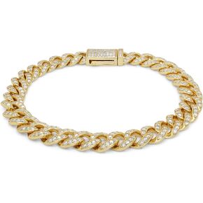 SAVEARTH DIAMONDS Round Cut Lab Created Moissanite Diamond 8MM Width Cuban Chain Bracelet In 14k Gold Over Sterling Silver Jewelry For Men (VVS1 Clarity, 3.50 Ct To 4.00 Ct)