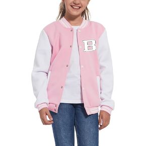 Kids Baseball Jacket Letter Print Boys Girls Varsity Coat Casual Lightweight School Uniform With Button
