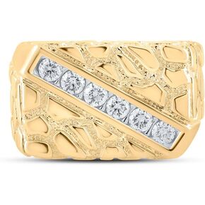Jewels By Lux Solid 10k Yellow Gold Mens Round Diamond Nugget Fashion Ring 1/2 Cttw
