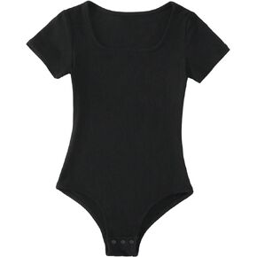 Floerns Girl's Casual Short Sleeve Scoop Neck Tee Shirt Bodysuit Jumpsuit