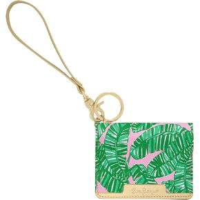 Lilly Pulitzer Vegan Leather Snap ID Card Case, Cute Keychain Wallet, Slim Credit Card Holder with Wristlet Strap, Let's Go Bananas