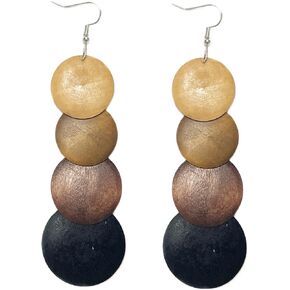 African Natural Wood Earrings Retro Bohemian Multilayer Round Geometric Dangling Eardrop Colorful Lightweight Wooden Map Leaf Triangle Drop Earring Ethnic Style Jewelry for Women Girls