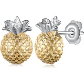 Fuguangju Pineapple Earrings 925 Sterling Silver Tropical Fruit Studs Earrings Pineapple Jewelry Gifts for Women Teens Girls