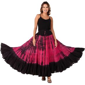 BoheeWohee Women's 25 Yard Cotton Gypsy Belly Dance 4-Tiered A-Line Pleated Maxi Long Boho Dance Tribal Skirt