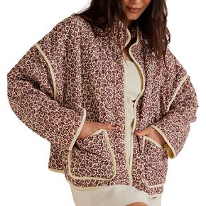 InterNos Womens Stylish Floral Printed Quilted Cropped Puffer Jackets Long Sleeve Winter Coats