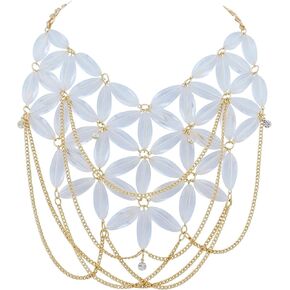 Bocar Fashion Multi Row Statement Collar Necklace Acrylic Openwork Beaded Tassel Women Jewelry Necklace