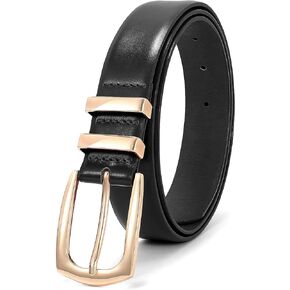 XZQTIVE Plus Size Women's Leather Belts for Jeans Pants Fashion Ladies Black Belt with Gold Buckle