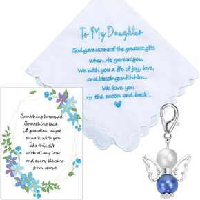 Something Blue for Bride Handkerchief Wedding Gift to Daughter from Mom on Wedding Day, Something Blue Angel Gift, Wedding Bouquet Clip, Wedding Gift for Daughter