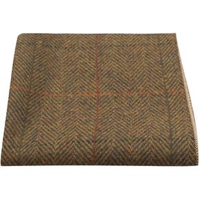 King & Priory Luxury Dijon Herringbone Check Pocket Square, Handkerchief, Tweed