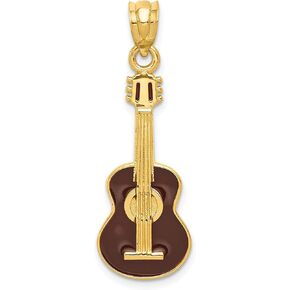 Solid 14k Yellow Gold Enameled Guitar Pendant - 32mm