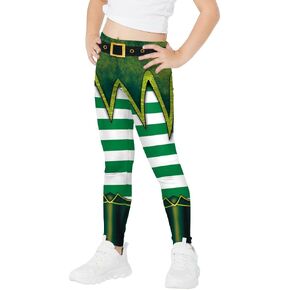 Eciodci Girls St. Patrick's Day Shamrock Leggings 3D Printed Irish Green Clover Leaves Pants High Waist Stretchy Soft Tights