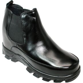Calden Men's Invisible Height Increasing Elevator Shoes - Black Leather Slip-on Hiking-style Ankle Boots - 4.9 Inches Taller - K332011