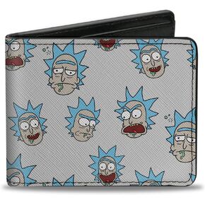 Buckle-Down Rick and Morty Wallet, Bifold, Rick and Morty Rick Expressions Scattered Gray, Vegan Leather