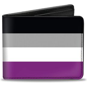 Buckle-Down Men's Wallet, Bifold, Flag Asexual Black Gray White Purple, Vegan Leather, Pride, 4.0" x 3.5"