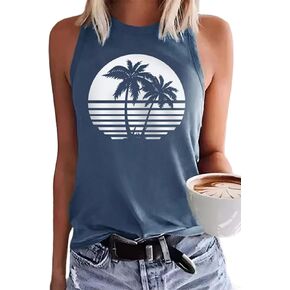 Summer O-Neck Fashion Sleeveless Vest top Fun Printed Coconut Tree Life Simple and Versatile Holiday Beach Loose Vest