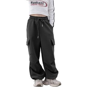 Rolanko Girls Cargo Pants Wide Leg Cargo Sweatpants High Waist Kids Joggers with Pockets 4-14 Years in Kuwait