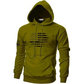 Ohoo Men's Slim Fit American Flag Hoodie Lightweight with Kangaroo Pocket