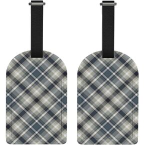 PU Leather Luggage ID Tags for Baggage and Holiday,Purple Pink Plaid Suitcase Labels with Privacy Cover,2 Pack Luggage Tags Set