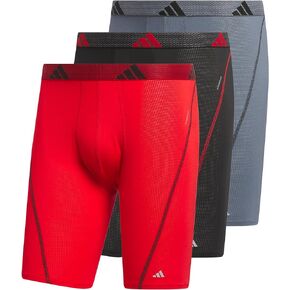 adidas Men's Performance Mesh Long Boxer Brief Underwear (3-Pack) for Active Sport and All Day Comfort, Soft Breathable Fabric, Better Scarlet/Black/Onix Grey, Large